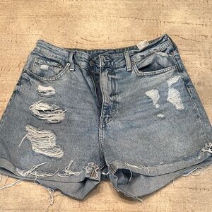 Distressed denim shorts